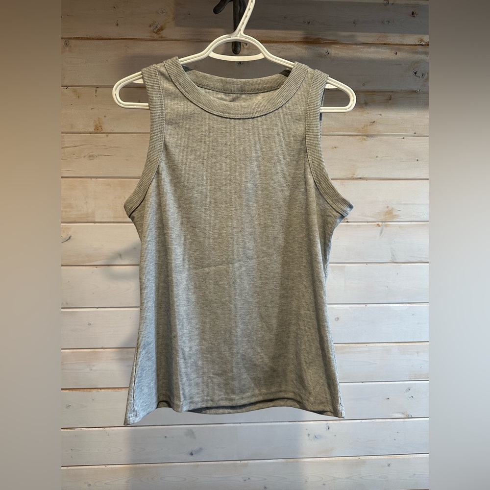Grey Ribbed Sleeveless Tank Top